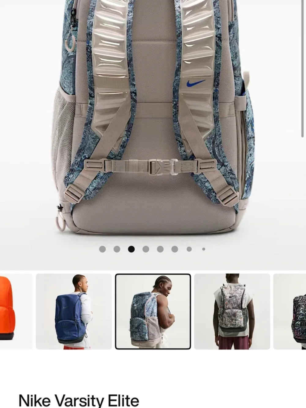 Nike Varsity Elite Printed Backpack 32L Large Gray/Blue Zip Pockets